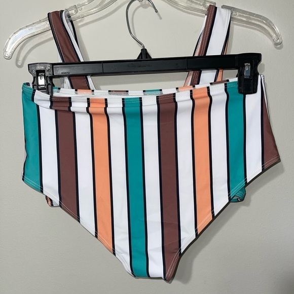 SHEIN Colorful Striped High Waisted Bikini Swimsuit Size Large - Picture 3 of 11